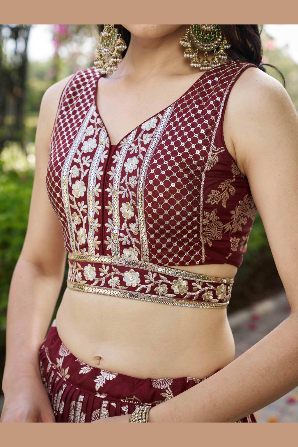 Maroon Jacquard Silk Lehenga Choli For Indian & Pakistani Wedding Festival - Sequence Embroidery Work, Zari Work
