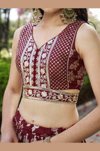 Maroon Jacquard Silk Lehenga Choli For Indian & Pakistani Wedding Festival - Sequence Embroidery Work, Zari Work