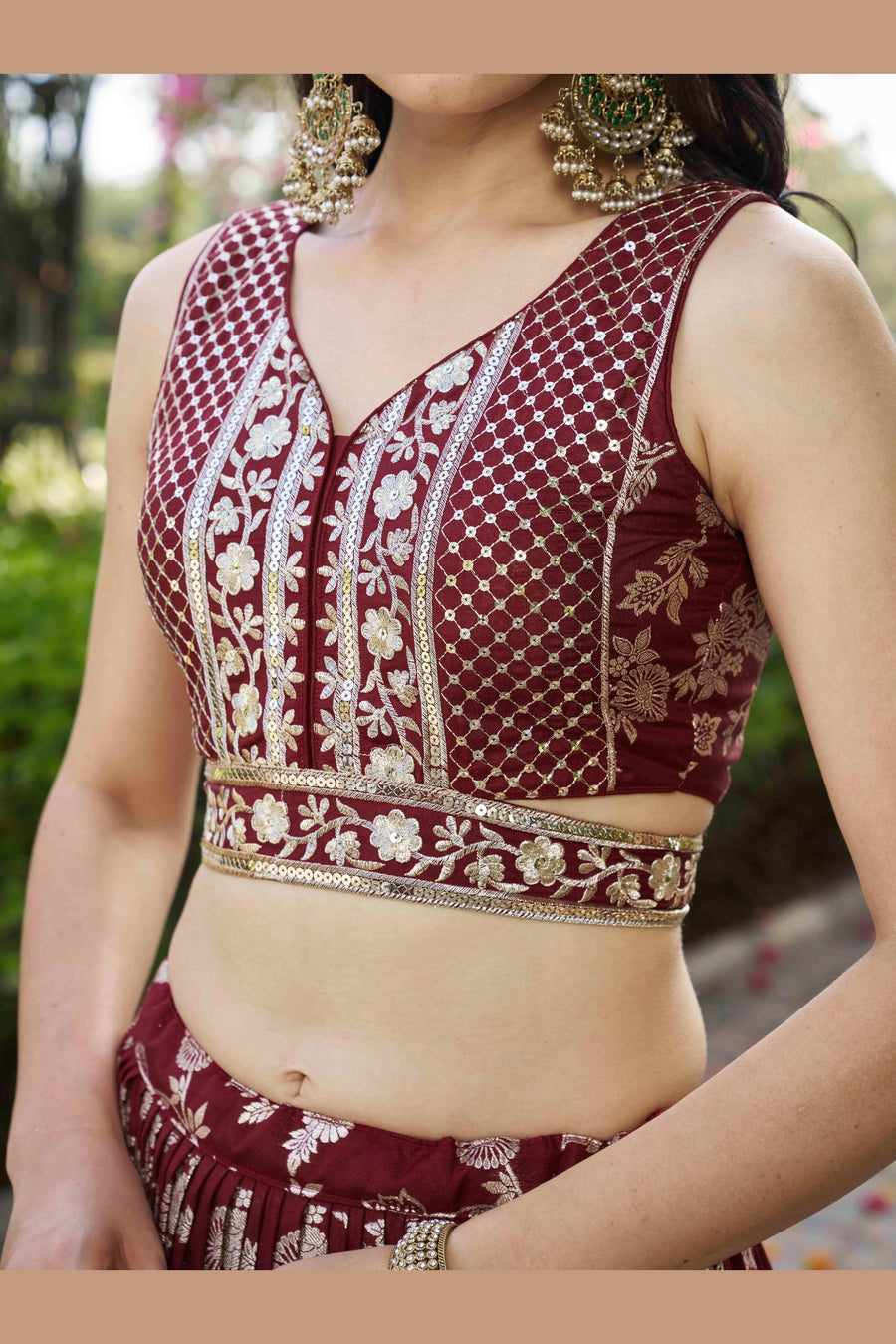 Maroon Jacquard Silk Lehenga Choli For Indian & Pakistani Wedding Festival - Sequence Embroidery Work, Zari Work