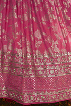 Pinkish Peach Jacquard Silk Lehenga Choli For Indian & Pakistani Wedding Festival - Sequence Embroidery Work, Zari Work