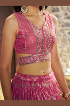 Pinkish Peach Jacquard Silk Lehenga Choli For Indian & Pakistani Wedding Festival - Sequence Embroidery Work, Zari Work