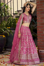 Pink Jacquard Silk Lehenga Choli For Indian & Pakistani Wedding Festival - Sequence Embroidery Work, Zari Work