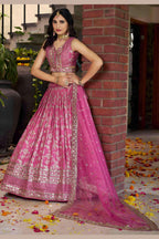 Pink Jacquard Silk Lehenga Choli For Indian & Pakistani Wedding Festival - Sequence Embroidery Work, Zari Work