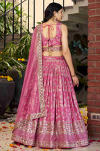 Pink Jacquard Silk Lehenga Choli For Indian & Pakistani Wedding Festival - Sequence Embroidery Work, Zari Work