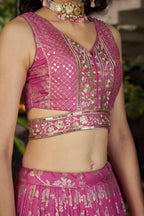 Pink Jacquard Silk Lehenga Choli For Indian & Pakistani Wedding Festival - Sequence Embroidery Work, Zari Work