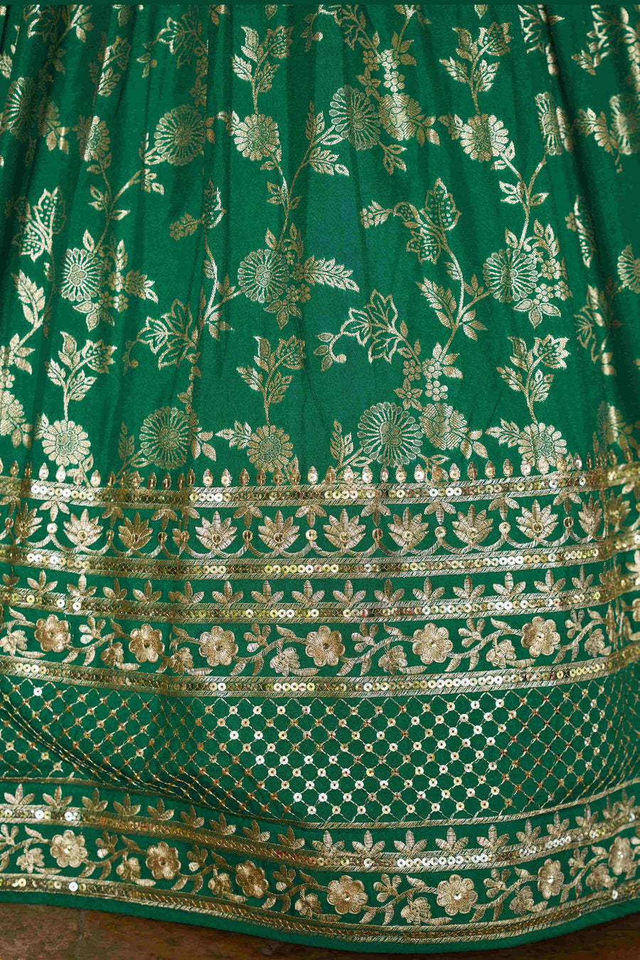 Teal Green Jacquard Silk Lehenga Choli For Indian & Pakistani Wedding Festival - Sequence Embroidery Work, Zari Work