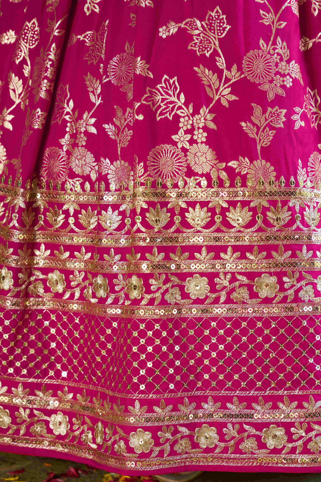 Hot Pink Jacquard Silk Lehenga Choli For Indian & Pakistani Wedding Festival - Sequence Embroidery Work, Zari Work
