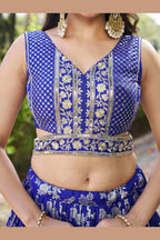 Royal Blue Jacquard Silk Lehenga Choli For Indian & Pakistani Wedding Festival - Sequence Embroidery Work, Zari Work