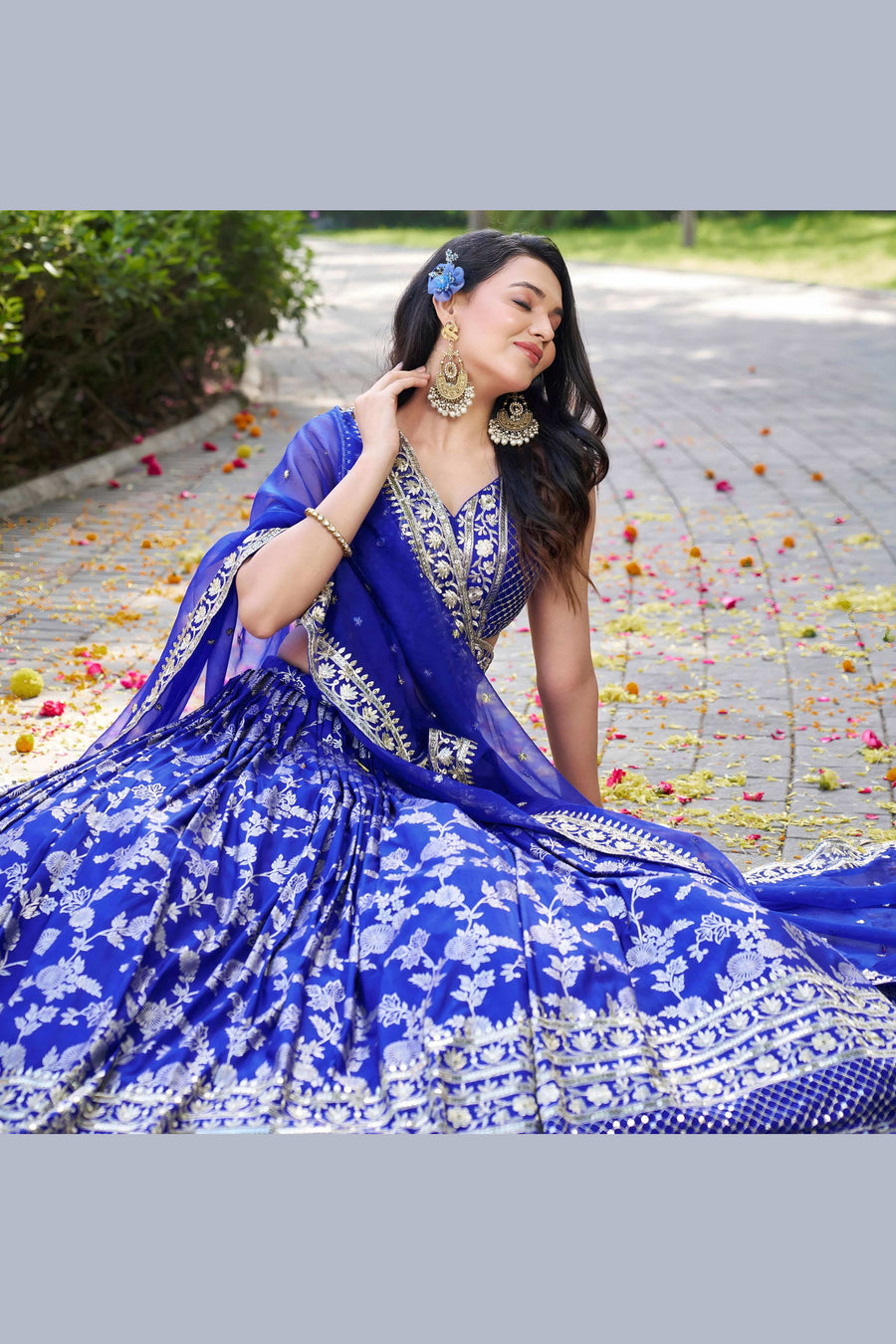 Royal Blue Jacquard Silk Lehenga Choli For Indian & Pakistani Wedding Festival - Sequence Embroidery Work, Zari Work