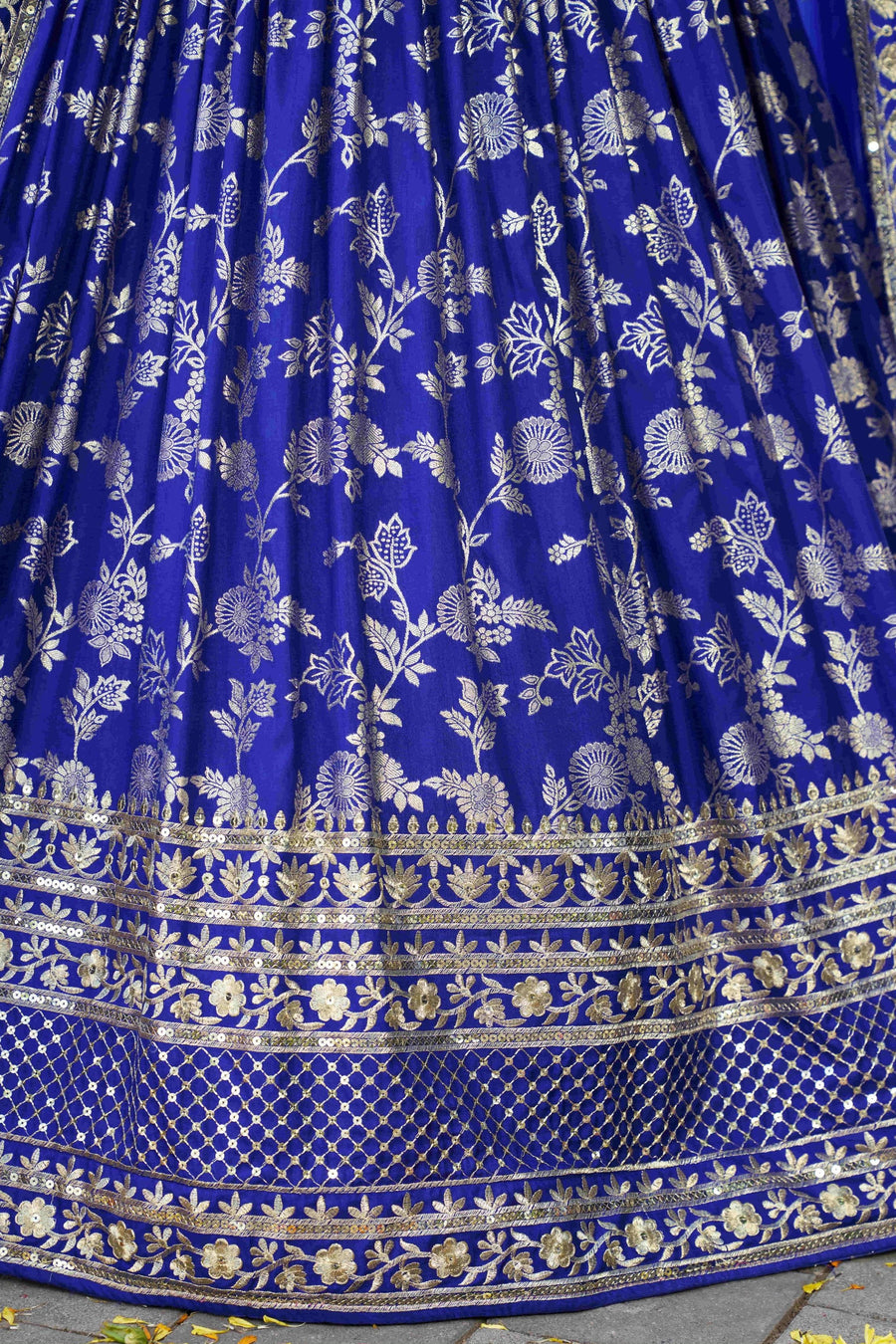Royal Blue Jacquard Silk Lehenga Choli For Indian & Pakistani Wedding Festival - Sequence Embroidery Work, Zari Work