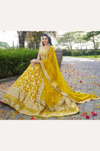 Yellow Jacquard Silk Lehenga Choli For Indian & Pakistani Wedding Festival - Sequence Embroidery Work, Zari Work