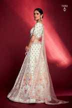 White Pakistani Georgette Lehenga Choli For Indian Festivals & Weddings - Sequence Embroidery Work, Thread Embroidery Work, Zari Work, Zarkan Work