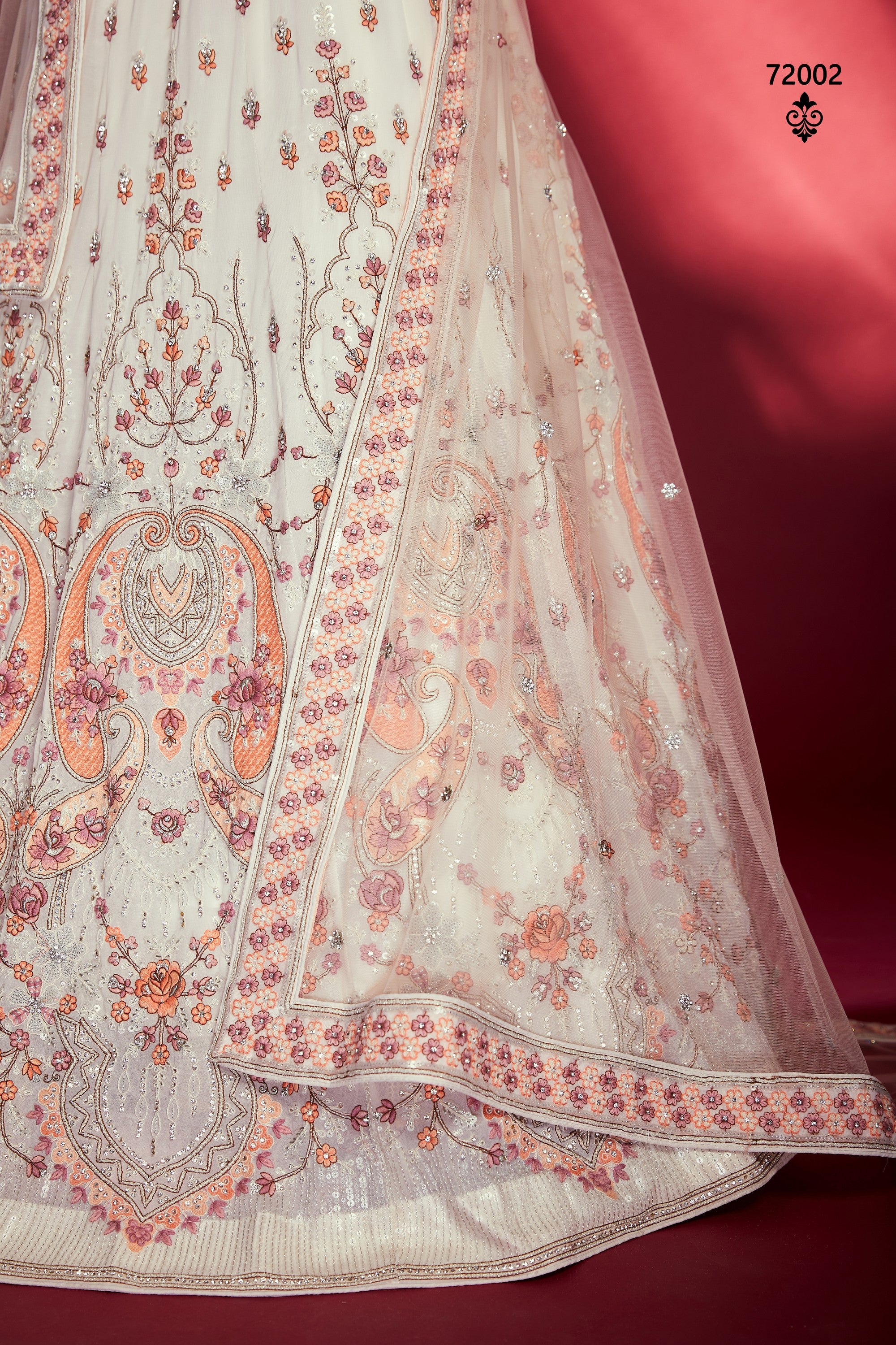 White Pakistani Georgette Lehenga Choli For Indian Festivals & Weddings - Sequence Embroidery Work, Thread Embroidery Work, Zari Work, Zarkan Work