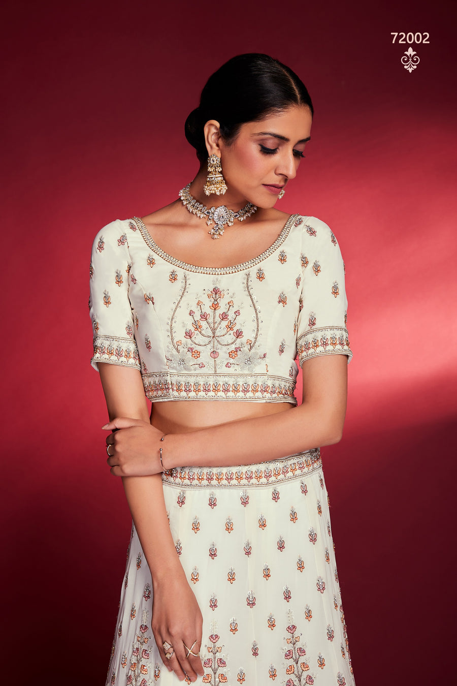 White Pakistani Georgette Lehenga Choli For Indian Festivals & Weddings - Sequence Embroidery Work, Thread Embroidery Work, Zari Work, Zarkan Work