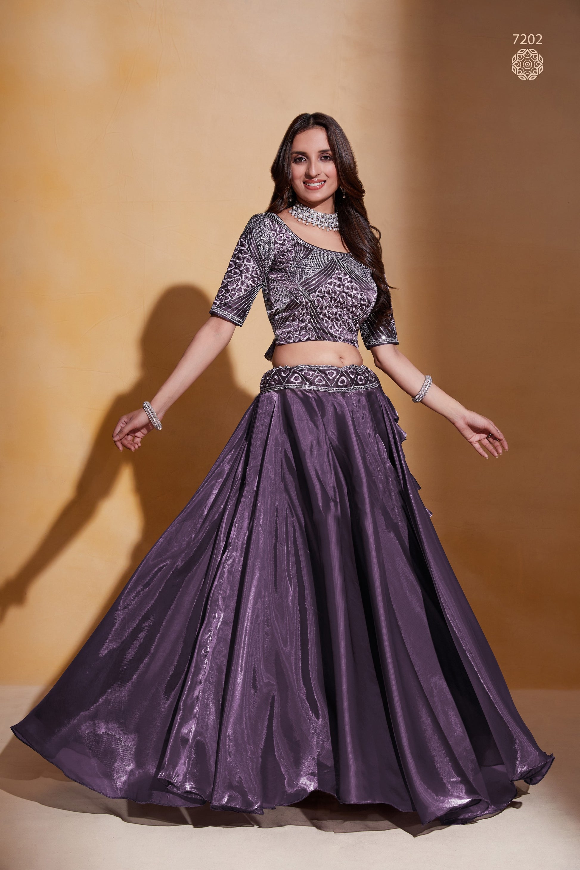 Purple Organza Silk Lehenga Choli 18 Meter Flair For Indian Festivals & Weddings - Sequence Embroidery Work, Thread Embroidery Work