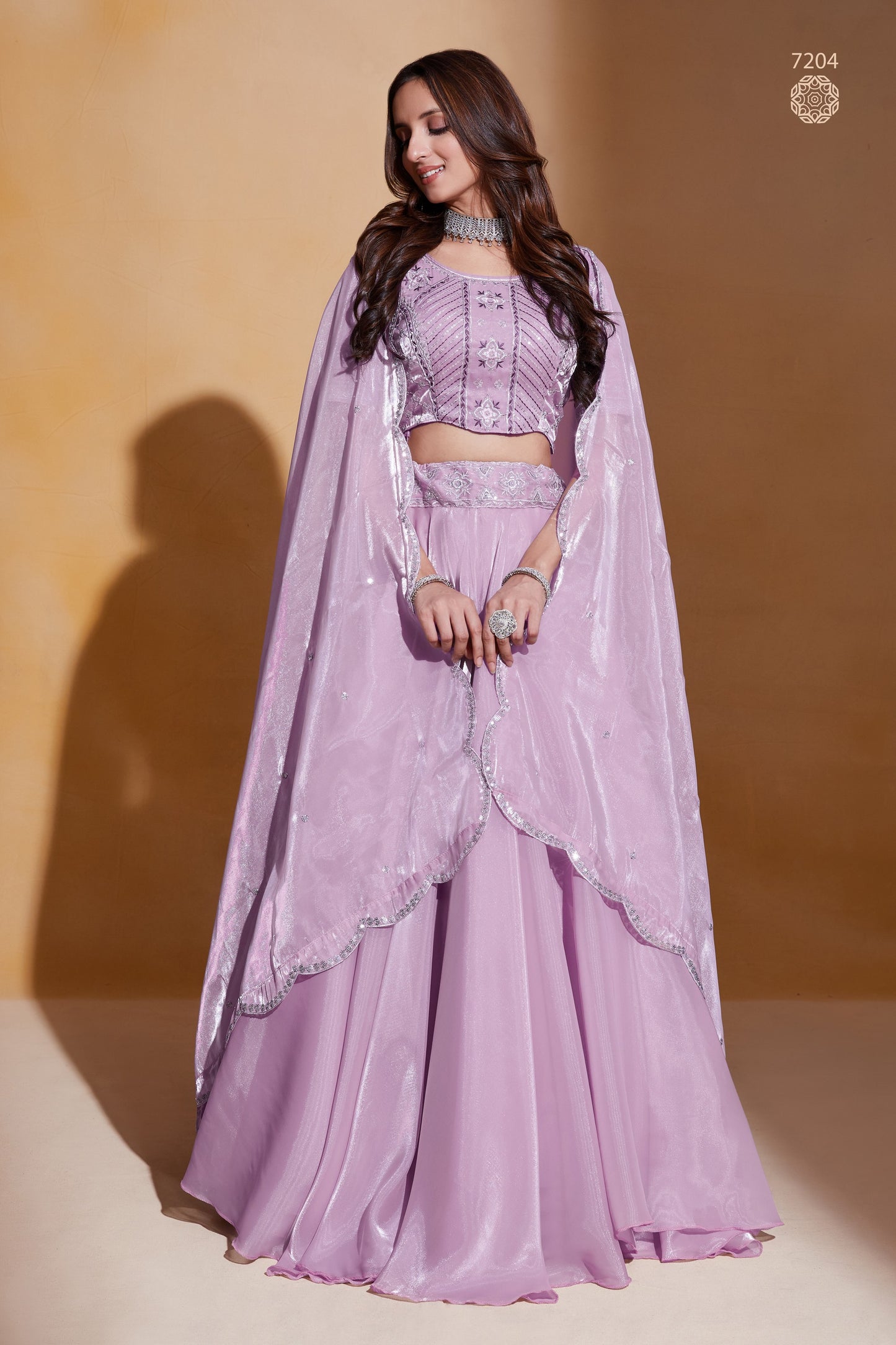 Light Purple Organza Silk Lehenga Choli 18 Meter Flair For Indian Festivals & Weddings - Sequence Embroidery Work, Thread Embroidery Work