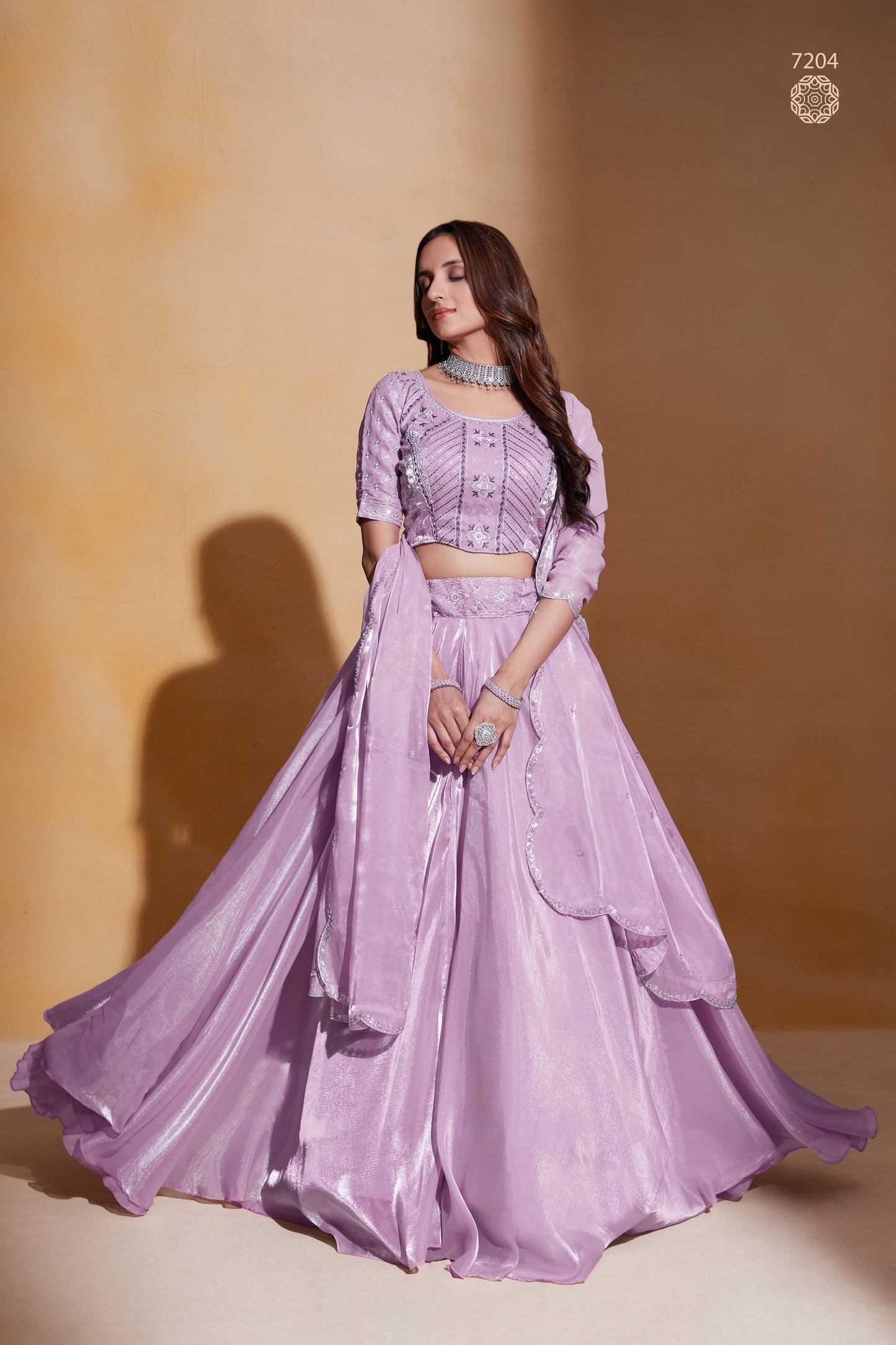 Light Purple Organza Silk Lehenga Choli 18 Meter Flair For Indian Festivals & Weddings - Sequence Embroidery Work, Thread Embroidery Work