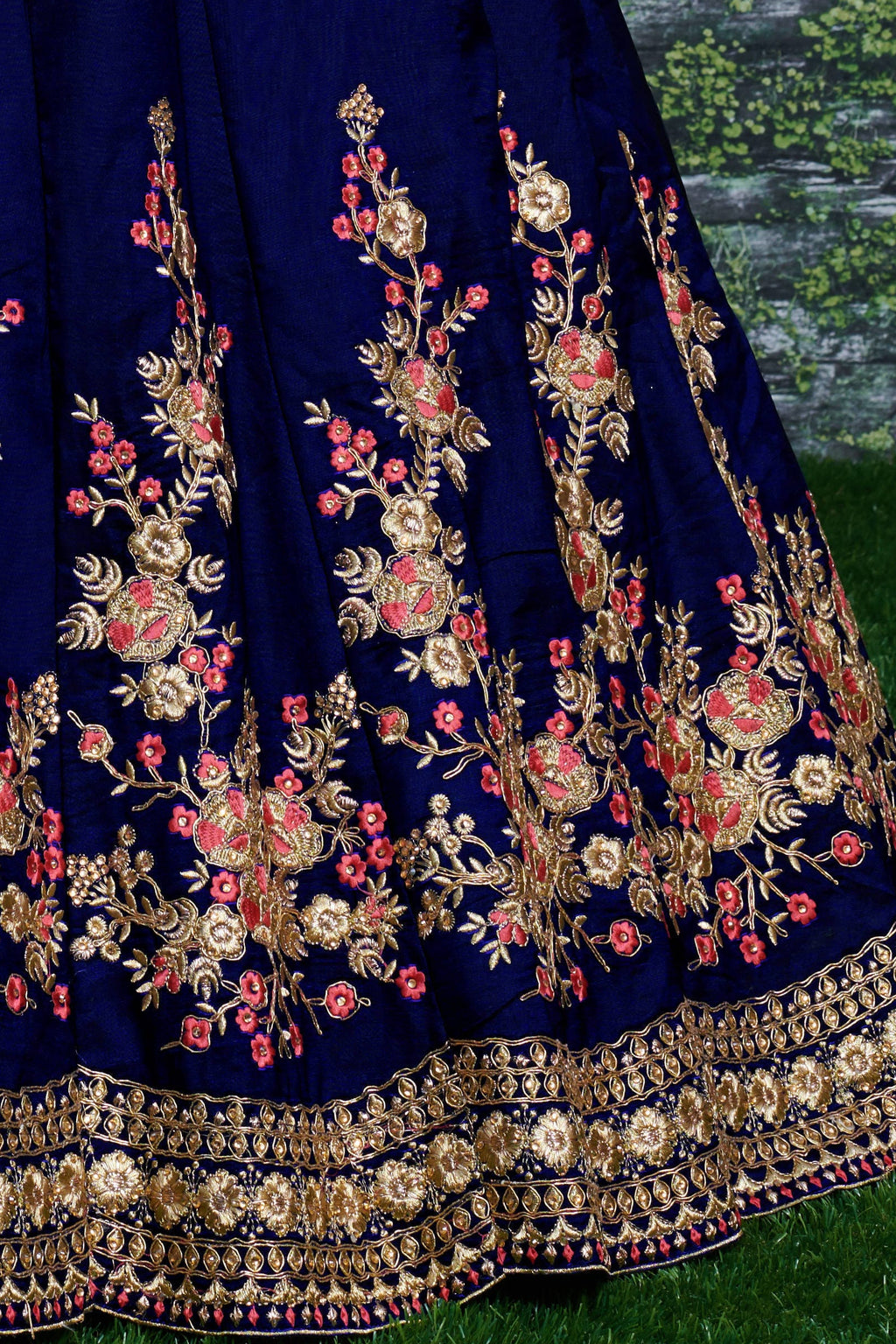 Dark Blue Ghagra Choli for Ladies in Taffeta Satin Silk with Dori, Zari Work & Sequin