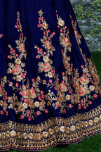 Dark Blue Ghagra Choli for Ladies in Taffeta Satin Silk with Dori, Zari Work & Sequin