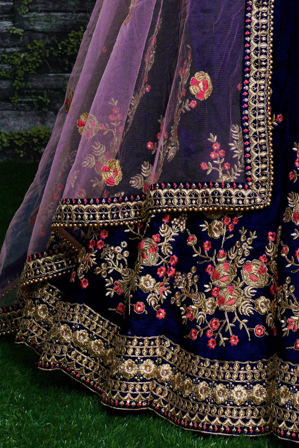 Dark Blue Ghagra Choli for Ladies in Taffeta Satin Silk with Dori, Zari Work & Sequin