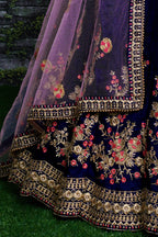 Dark Blue Ghagra Choli for Ladies in Taffeta Satin Silk with Dori, Zari Work & Sequin