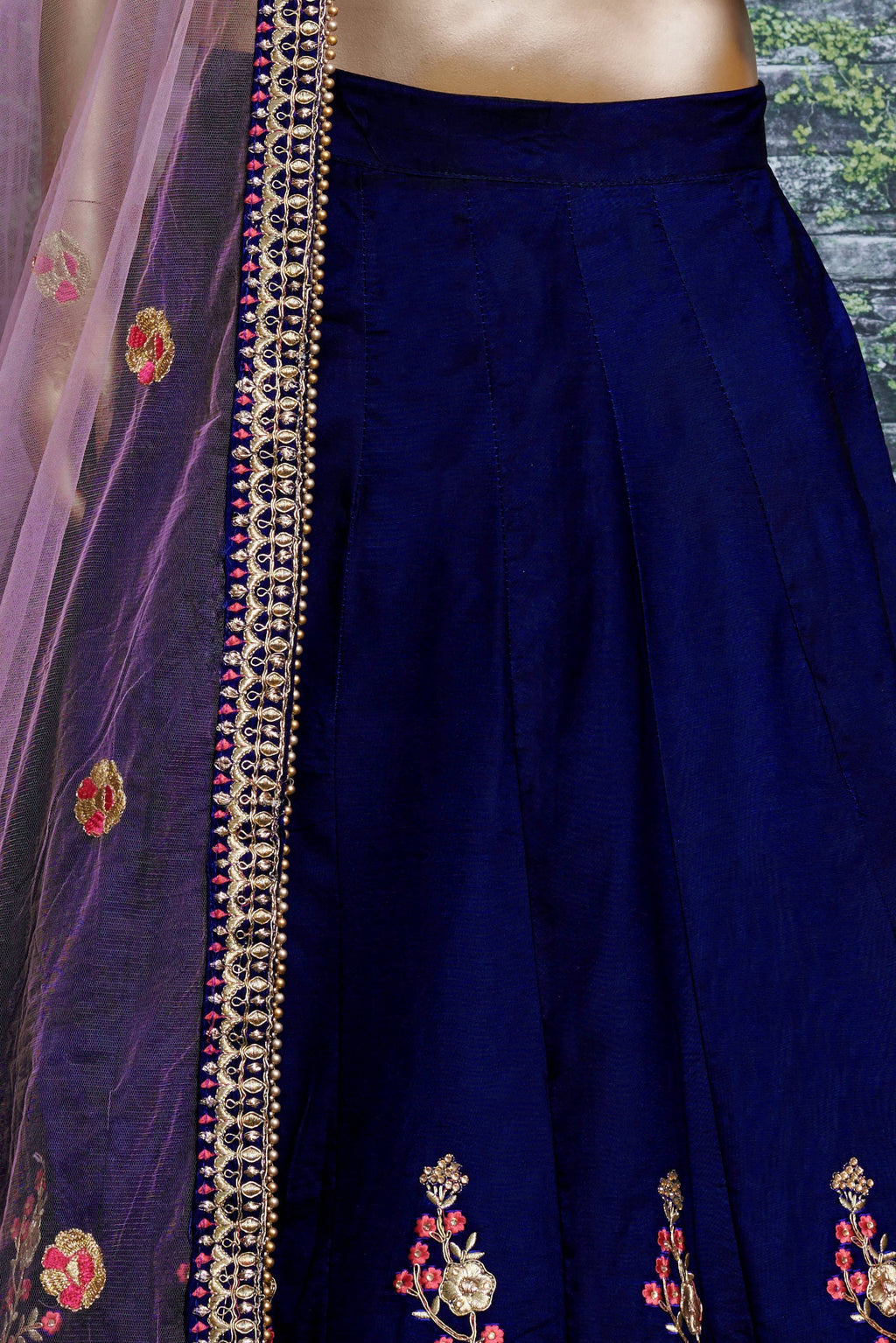 Dark Blue Ghagra Choli for Ladies in Taffeta Satin Silk with Dori, Zari Work & Sequin