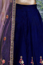 Dark Blue Ghagra Choli for Ladies in Taffeta Satin Silk with Dori, Zari Work & Sequin