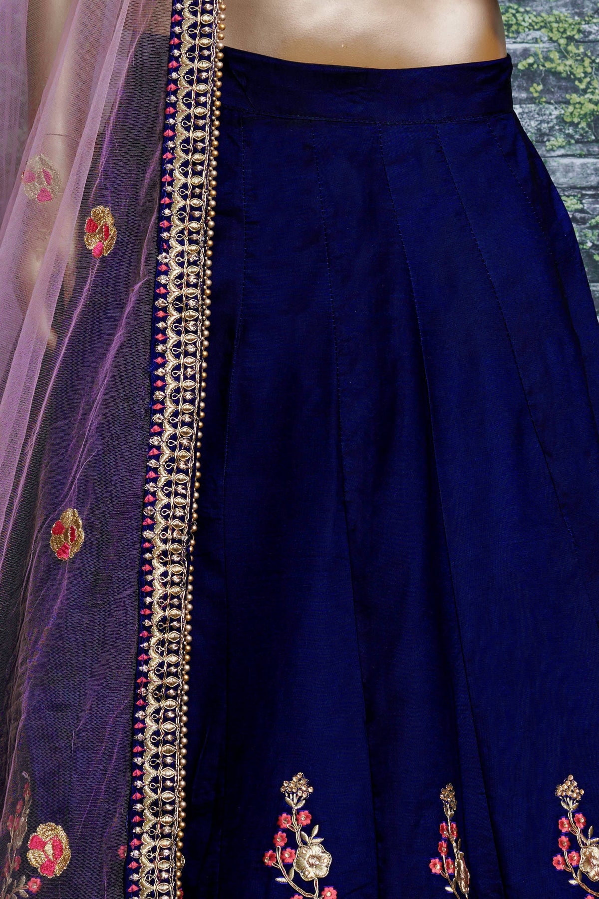 Dark Blue Ghagra Choli for Ladies in Taffeta Satin Silk with Dori, Zari Work & Sequin