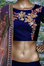 Dark Blue Ghagra Choli for Ladies in Taffeta Satin Silk with Dori, Zari Work & Sequin