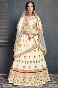 Cream Velvet Lehenga Choli For Indian & Pakistani Wedding Festival - Dori Work, Zari Work, Sequence Embroidery Work