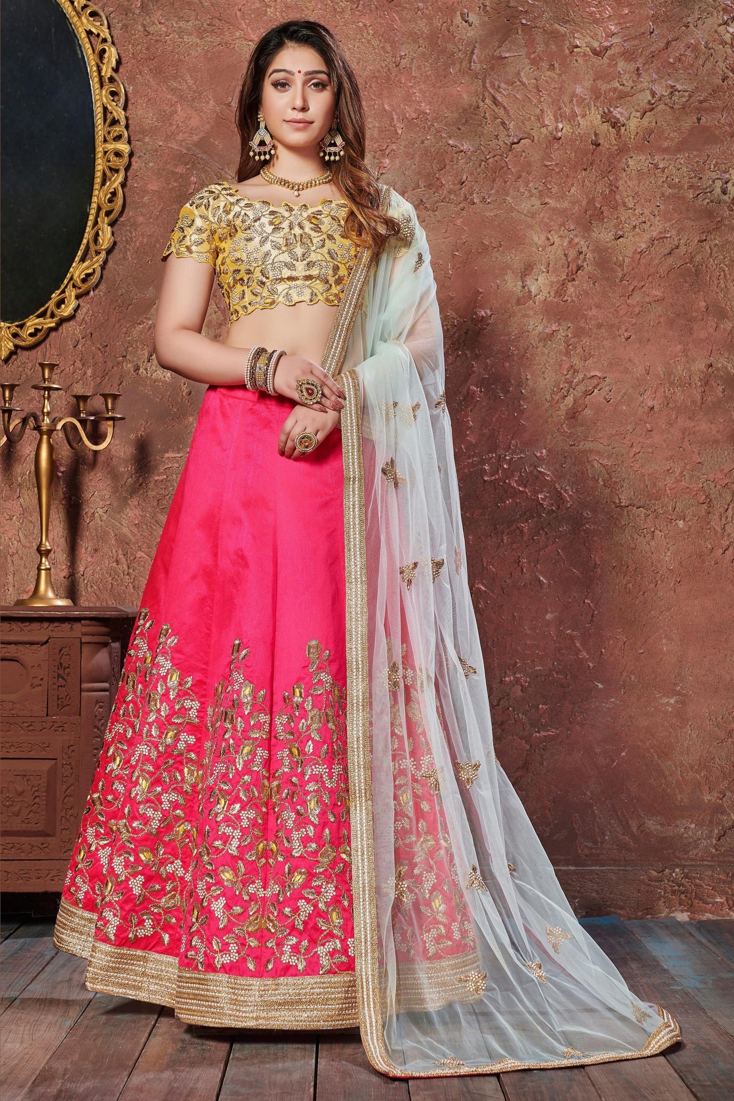 Pink Mulberry Silk Lehenga Choli For Indian & Pakistani Wedding Festival - Sequins & Thread Embroidery Work, Dori Work