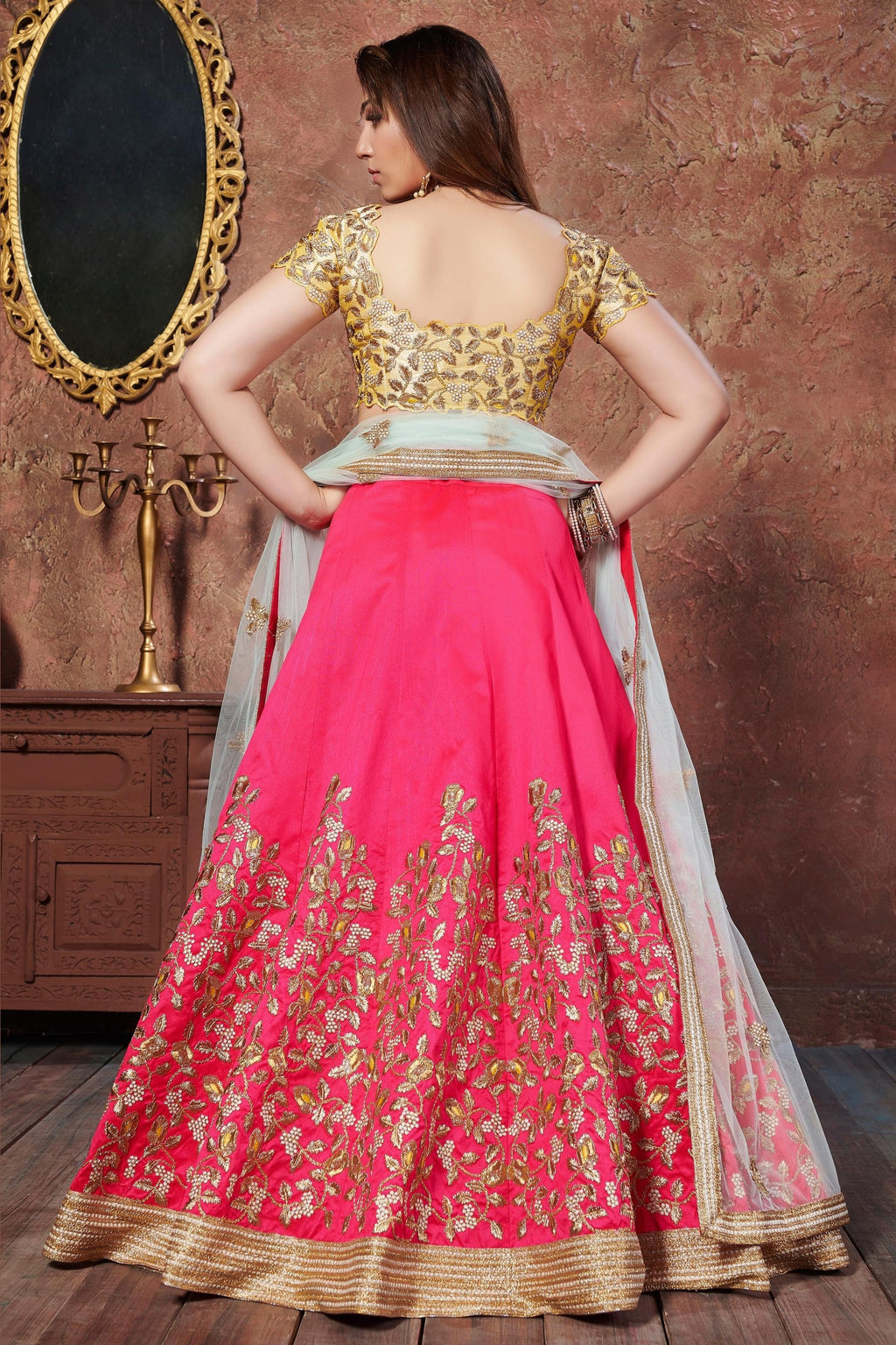 Pink Mulberry Silk Lehenga Choli For Indian & Pakistani Wedding Festival - Sequins & Thread Embroidery Work, Dori Work