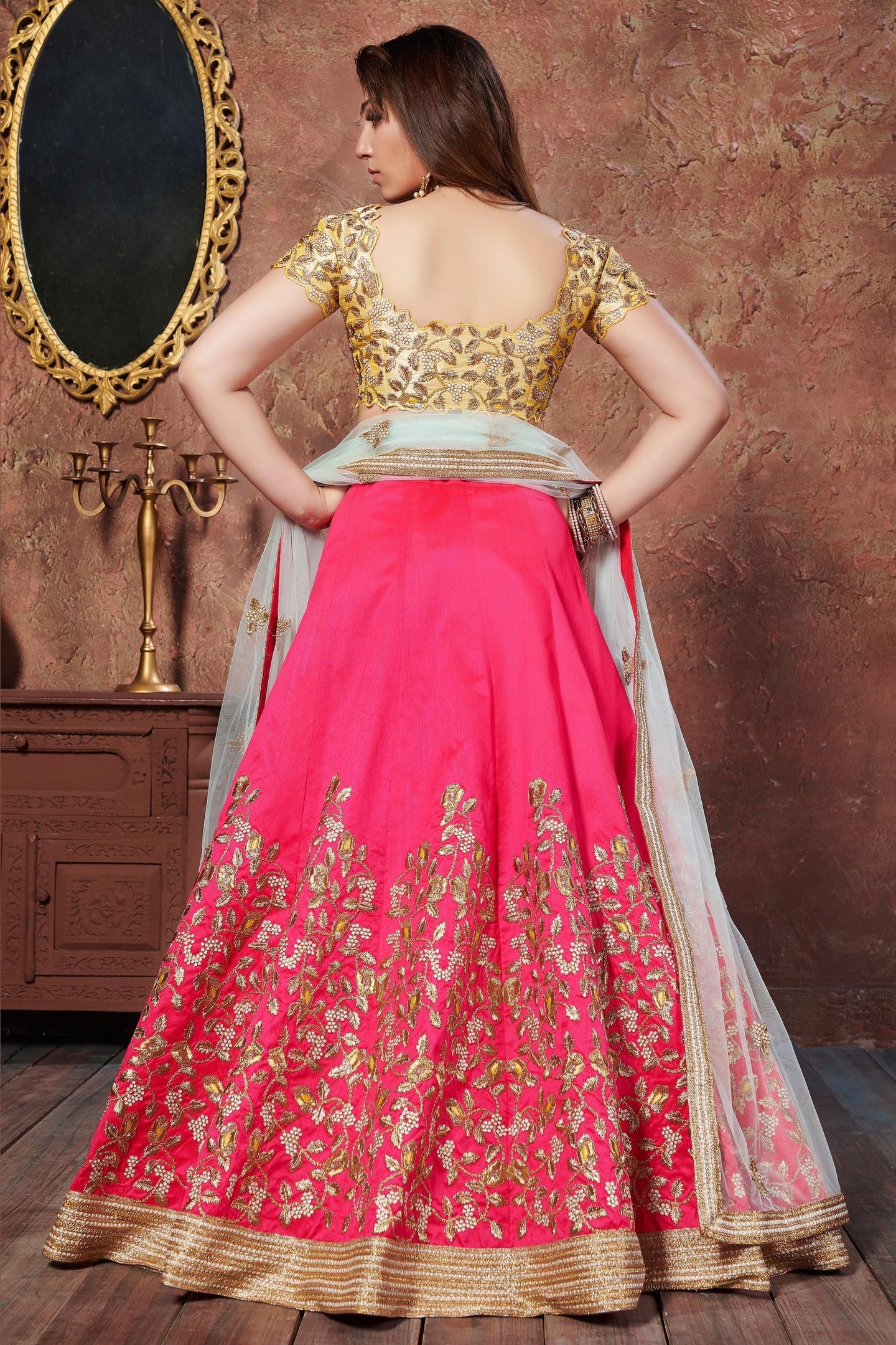 Pink Mulberry Silk Lehenga Choli For Indian & Pakistani Wedding Festival - Sequins & Thread Embroidery Work, Dori Work