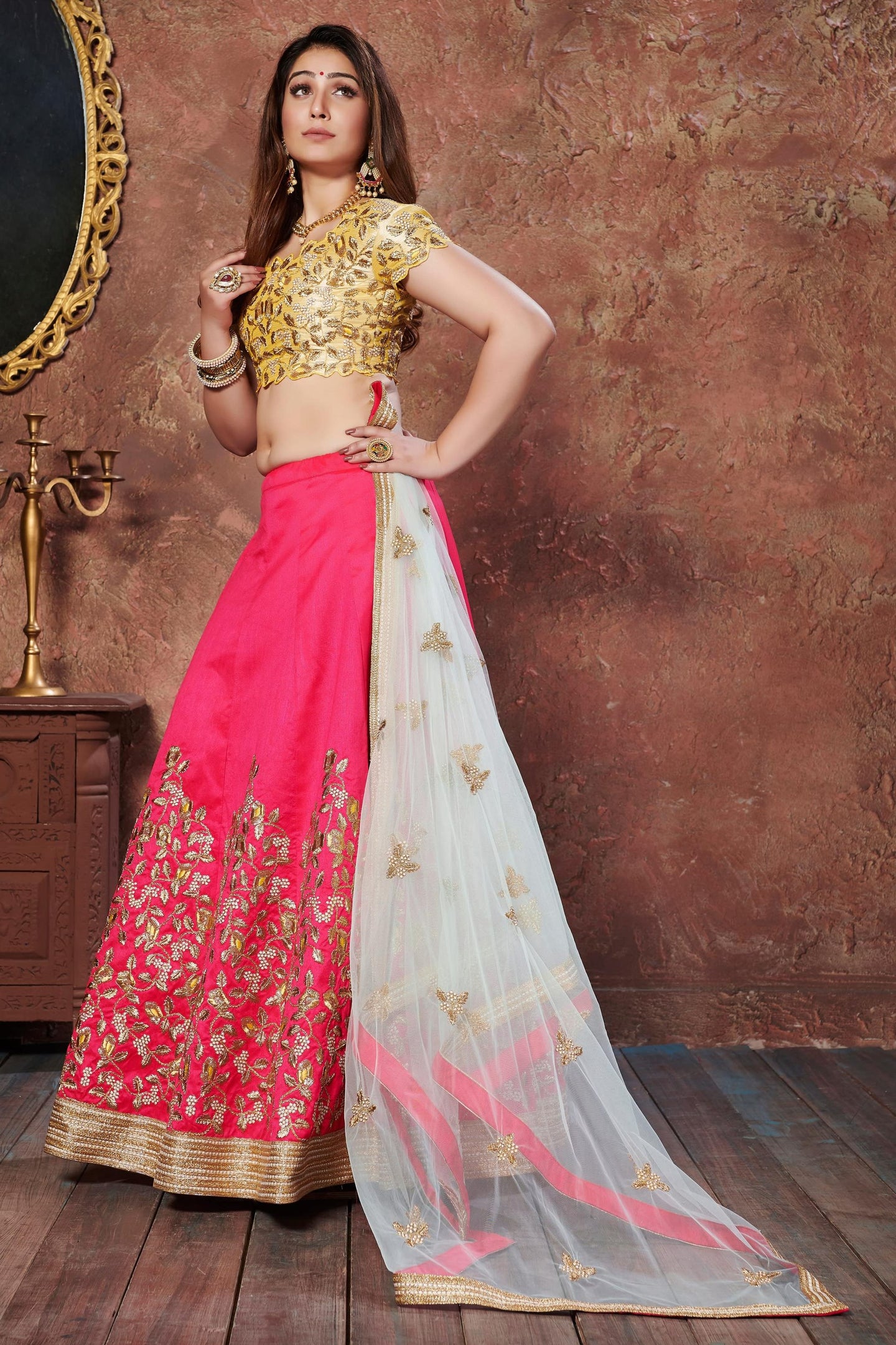 Pink Mulberry Silk Lehenga Choli For Indian & Pakistani Wedding Festival - Sequins & Thread Embroidery Work, Dori Work