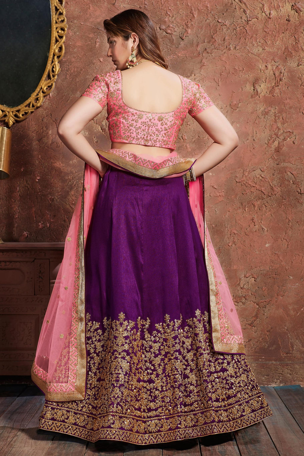Purple Mulberry Silk Lehenga Choli For Indian & Pakistani Wedding Festival - Sequins & Thread Embroidery Work, Dori Work, Zari Work