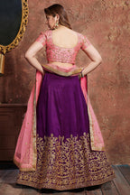 Purple Mulberry Silk Lehenga Choli For Indian & Pakistani Wedding Festival - Sequins & Thread Embroidery Work, Dori Work, Zari Work