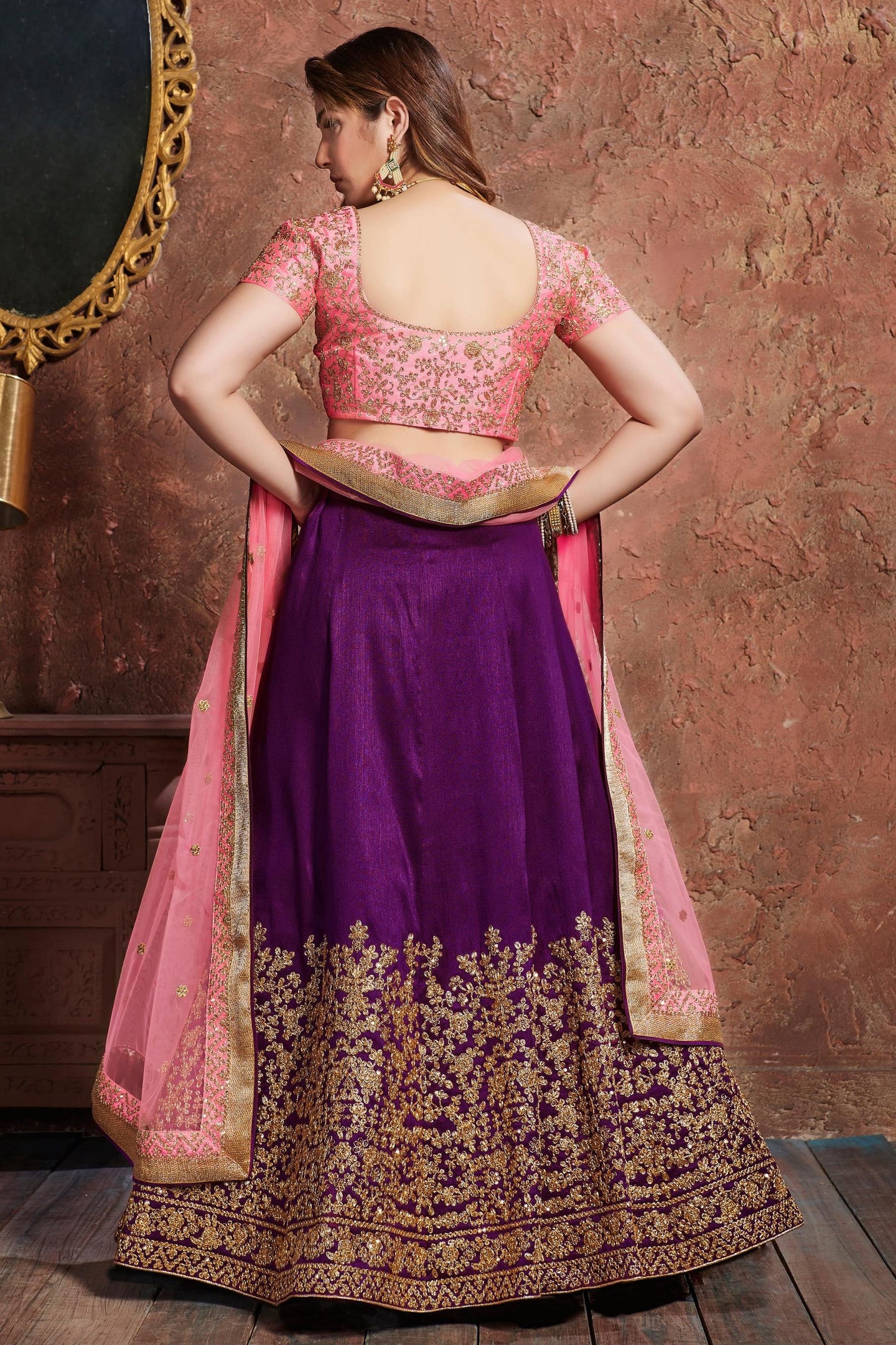 Purple Mulberry Silk Lehenga Choli For Indian & Pakistani Wedding Festival - Sequins & Thread Embroidery Work, Dori Work, Zari Work