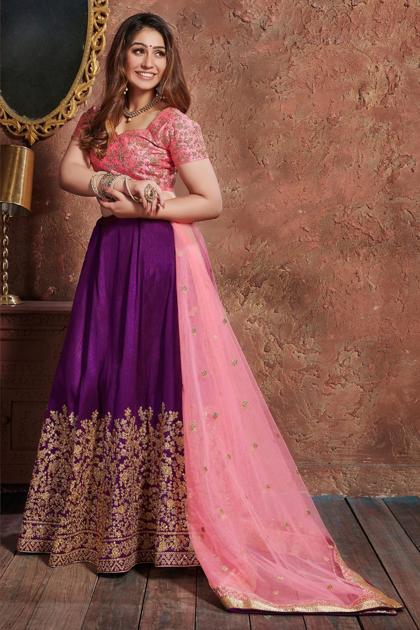 Purple Mulberry Silk Lehenga Choli For Indian & Pakistani Wedding Festival - Sequins & Thread Embroidery Work, Dori Work, Zari Work