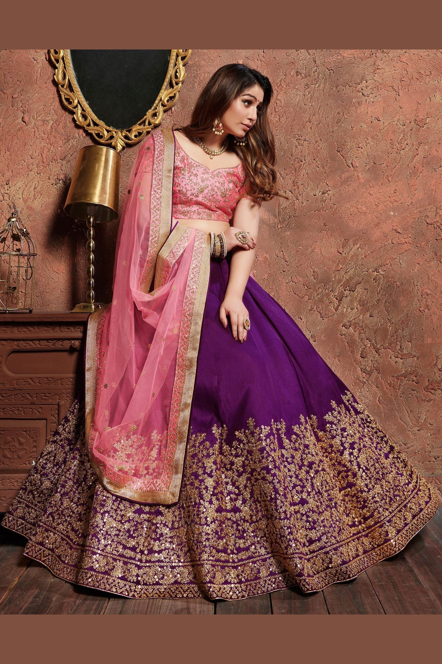 Purple Mulberry Silk Lehenga Choli For Indian & Pakistani Wedding Festival - Sequins & Thread Embroidery Work, Dori Work, Zari Work