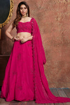 Pink Georgette Lehenga Choli For Indian & Pakistani Wedding Festival - Sequins & Thread Embroidery Work, Dori Work, Zari Work