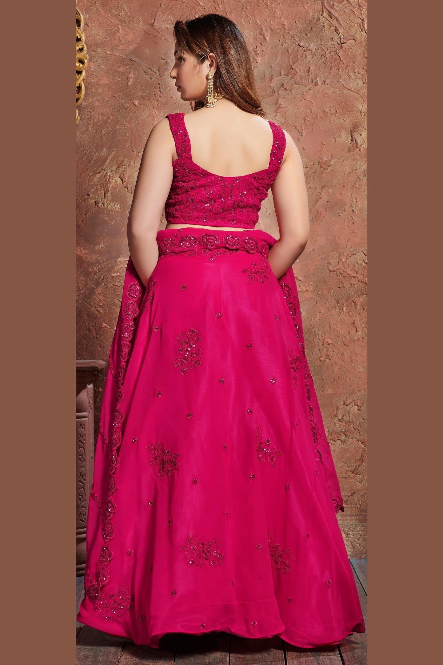 Pink Georgette Lehenga Choli For Indian & Pakistani Wedding Festival - Sequins & Thread Embroidery Work, Dori Work, Zari Work