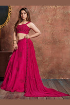 Pink Georgette Lehenga Choli For Indian & Pakistani Wedding Festival - Sequins & Thread Embroidery Work, Dori Work, Zari Work