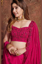 Pink Georgette Lehenga Choli For Indian & Pakistani Wedding Festival - Sequins & Thread Embroidery Work, Dori Work, Zari Work