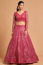 Magenta Net Partywear Lehenga Choli For Indian & Pakistani Wedding Festival - Sequins & Thread Embroidery Work