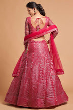 Magenta Net Partywear Lehenga Choli For Indian & Pakistani Wedding Festival - Sequins & Thread Embroidery Work