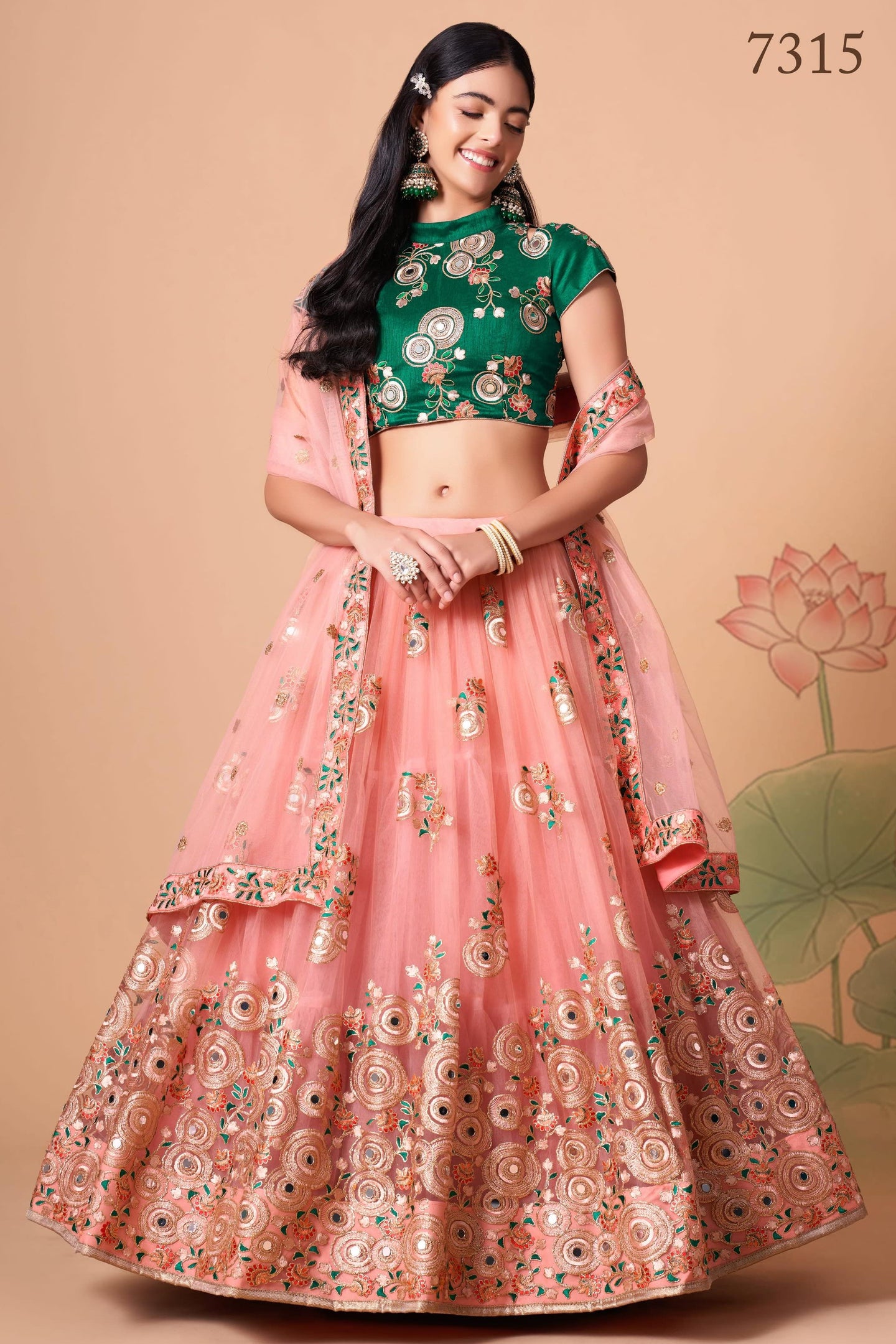 Peach Art Silk Lehenga Choli For Indian & Pakistani Wedding Festival - Sequins & Thread Embroidery Work, Zari Work, Real Mirror Work, Mirr