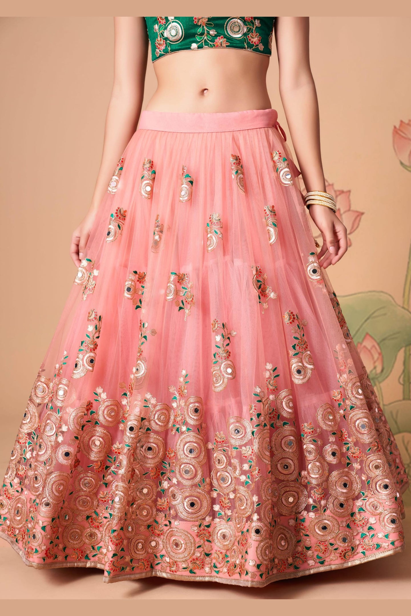Peach Art Silk Partywear Lehenga Choli For Indian & Pakistani Wedding Festival - Sequins & Thread Embroidery Work, Zari Work, Dori Work