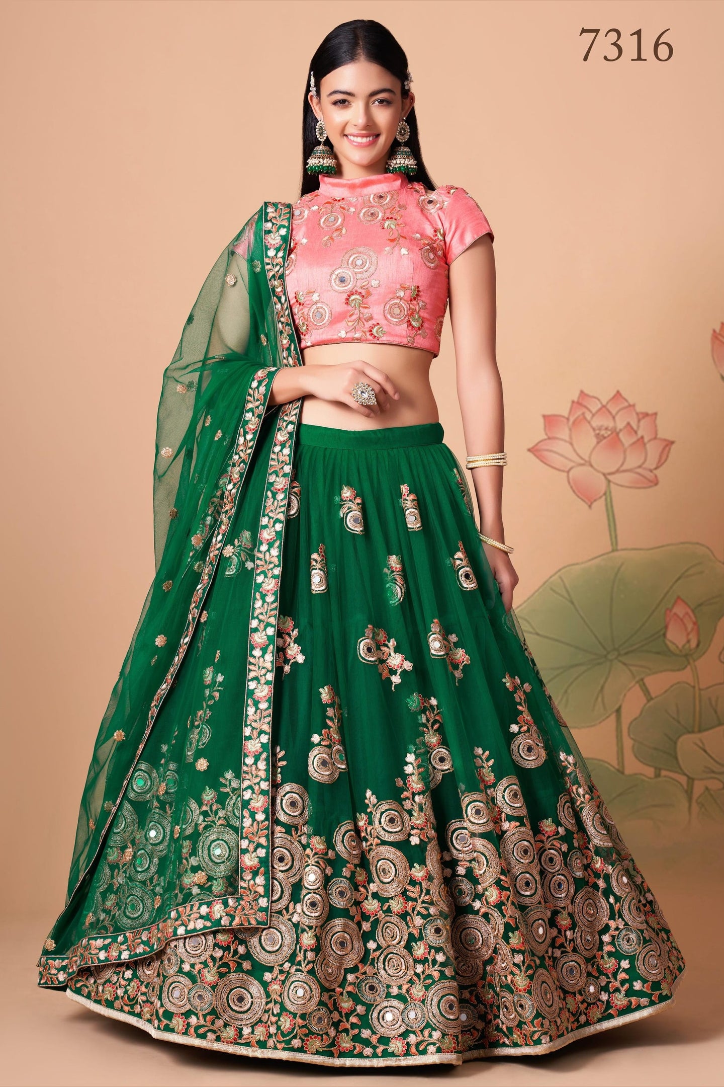 Green Art Silk Lehenga Choli For Indian & Pakistani Wedding Festival - Sequins & Thread Embroidery Work, Zari Work, Real Mirror Work, Mirr