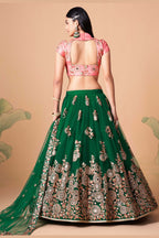 Green Art Silk Lehenga Choli For Indian & Pakistani Wedding Festival - Sequins & Thread Embroidery Work, Zari Work, Real Mirror Work, Mirr