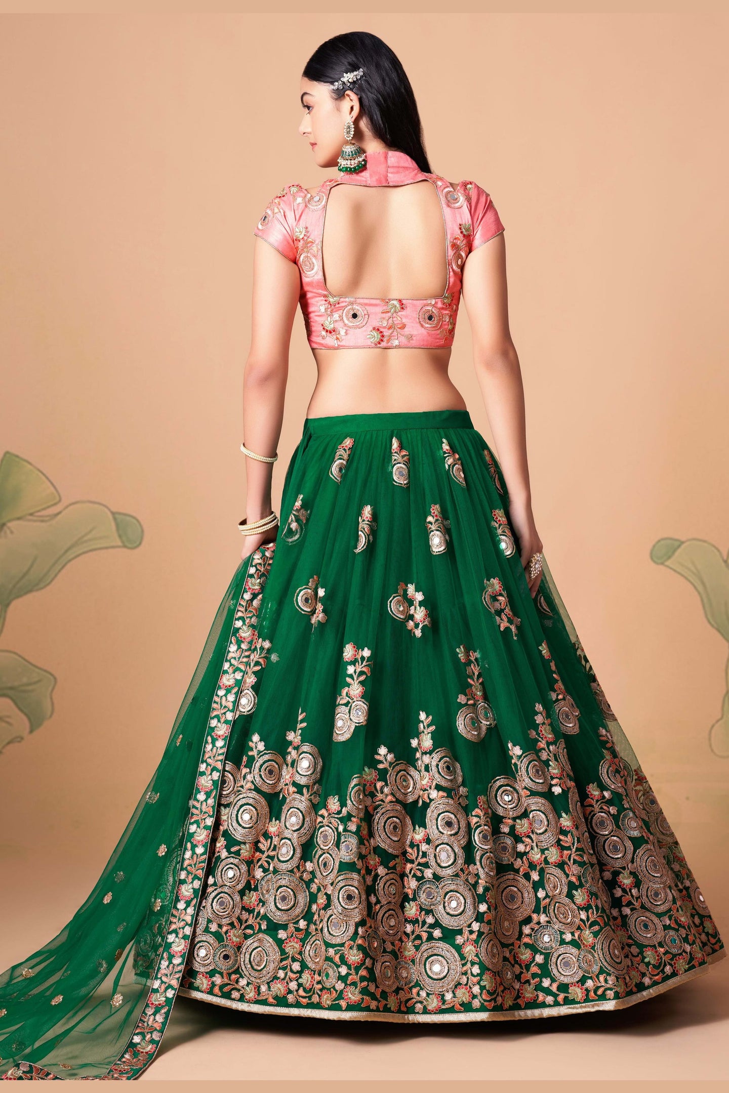 Green Art Silk Lehenga Choli For Indian & Pakistani Wedding Festival - Sequins & Thread Embroidery Work, Zari Work, Real Mirror Work, Mirr